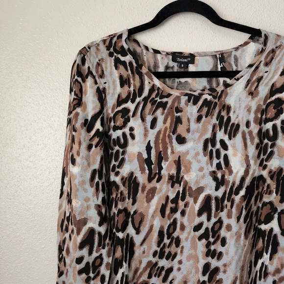 Tolani Silk Leopard Paisley Peasant Lightweight Blouse Womens Small - Picture 4 of 8
